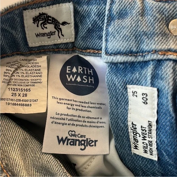 Wrangler 25 x 28 Jeans Wild West 603 High Rise Straight Earthwash Blue NWT
